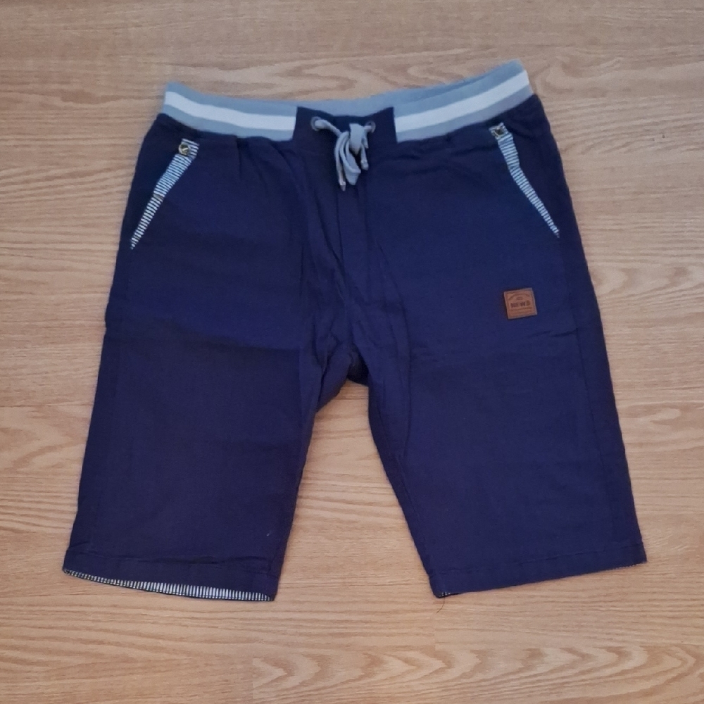 Navy Blue Casual Shorts with Striped Accents